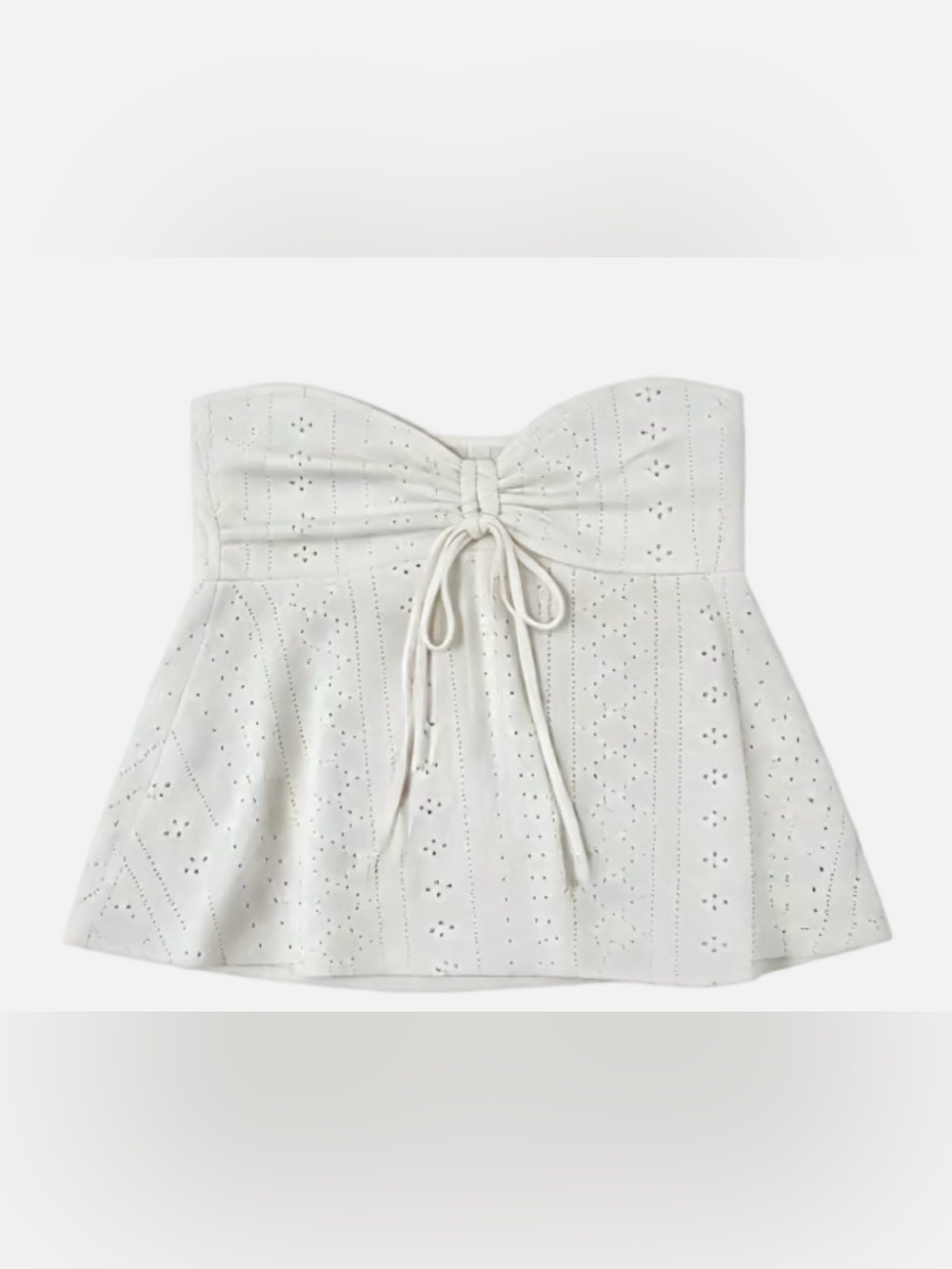 Strapless Eyelet Tie-Front Bustier Top - White